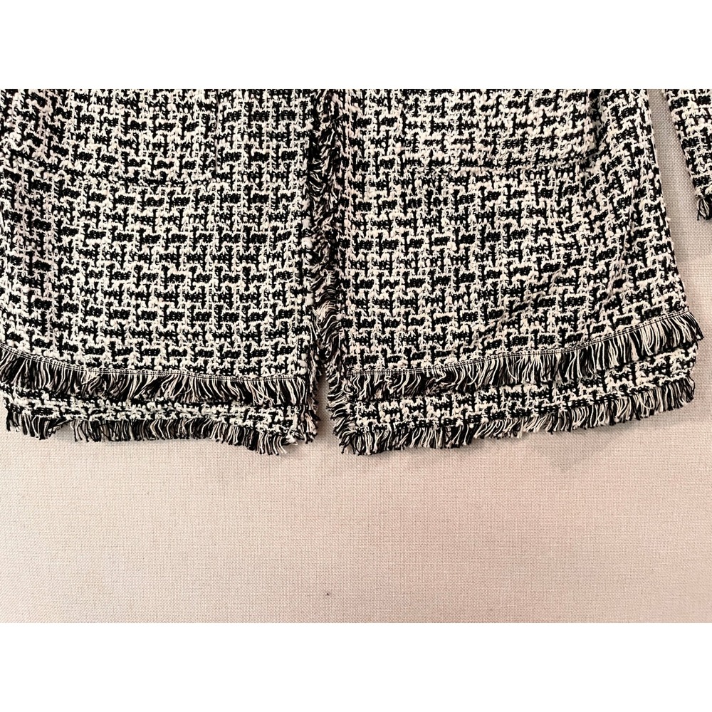 Black Ivory Tweed Hooded Fringe Coatigan Womens L Laundry Shelli Segal - Picture 10 of 15
